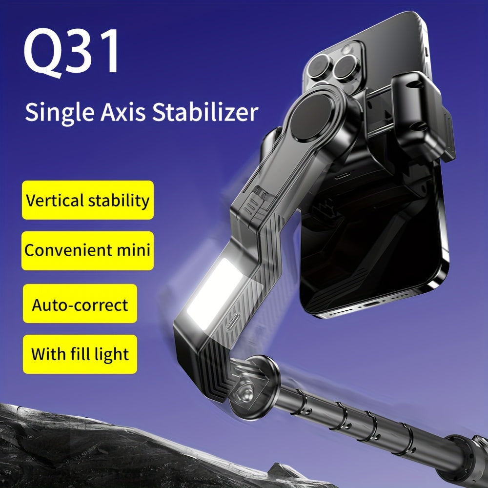 Desiontal Q31 MINI Wireless Selfie Stick Handheld Stabilizer with AI Anti-Shake, Fill Light, Extra-Long Battery & One-Touch Nightmare Mode for Professional Mirror Effects - Compact Portable Design, USB Rechargeable, Travel Photography, Sleek Modern Acces