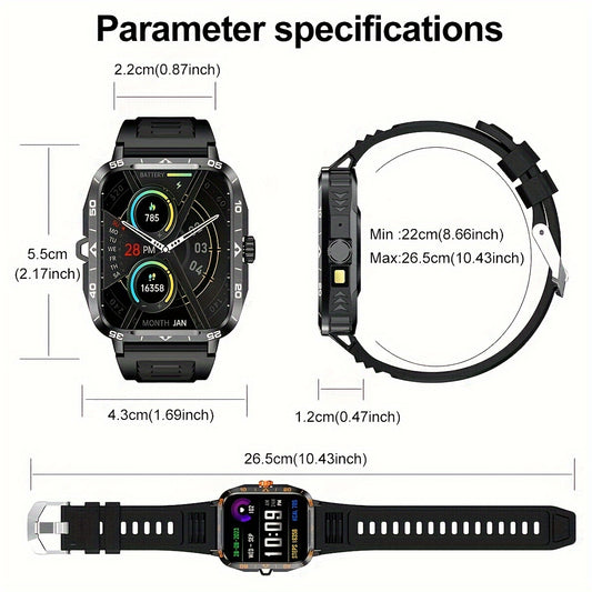 1.95-inch Smart Watch with LED Flashlight, Compatible with Android and iPhone, 100+ Sports Modes, Custom Faces, Step Counter, Distance Measurements, Waterproof, USB Charging, Wireless 5.1, TFT Display, Polymer Lithium Battery 300mA