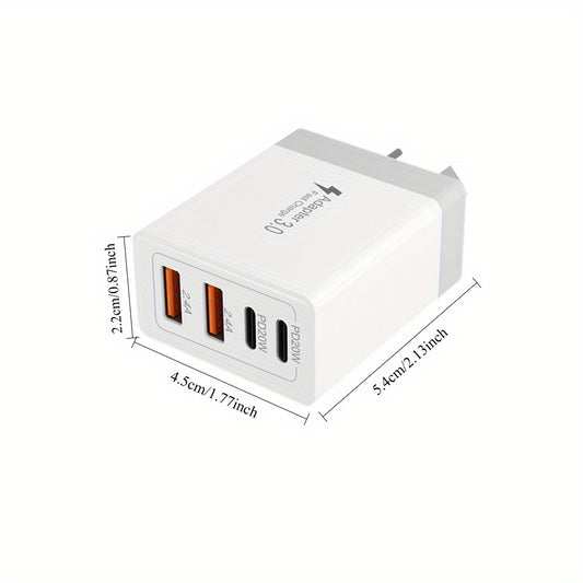 4-Port 40W 2USB C+2.4V 2QC3.0 Fast Charging Block with USB C Cable, Multiport PD+QC Wall Plug for iPhone 16/15/14/13/12/11/Pro Max/for iPad, for Samsung, Phones-AU Plug