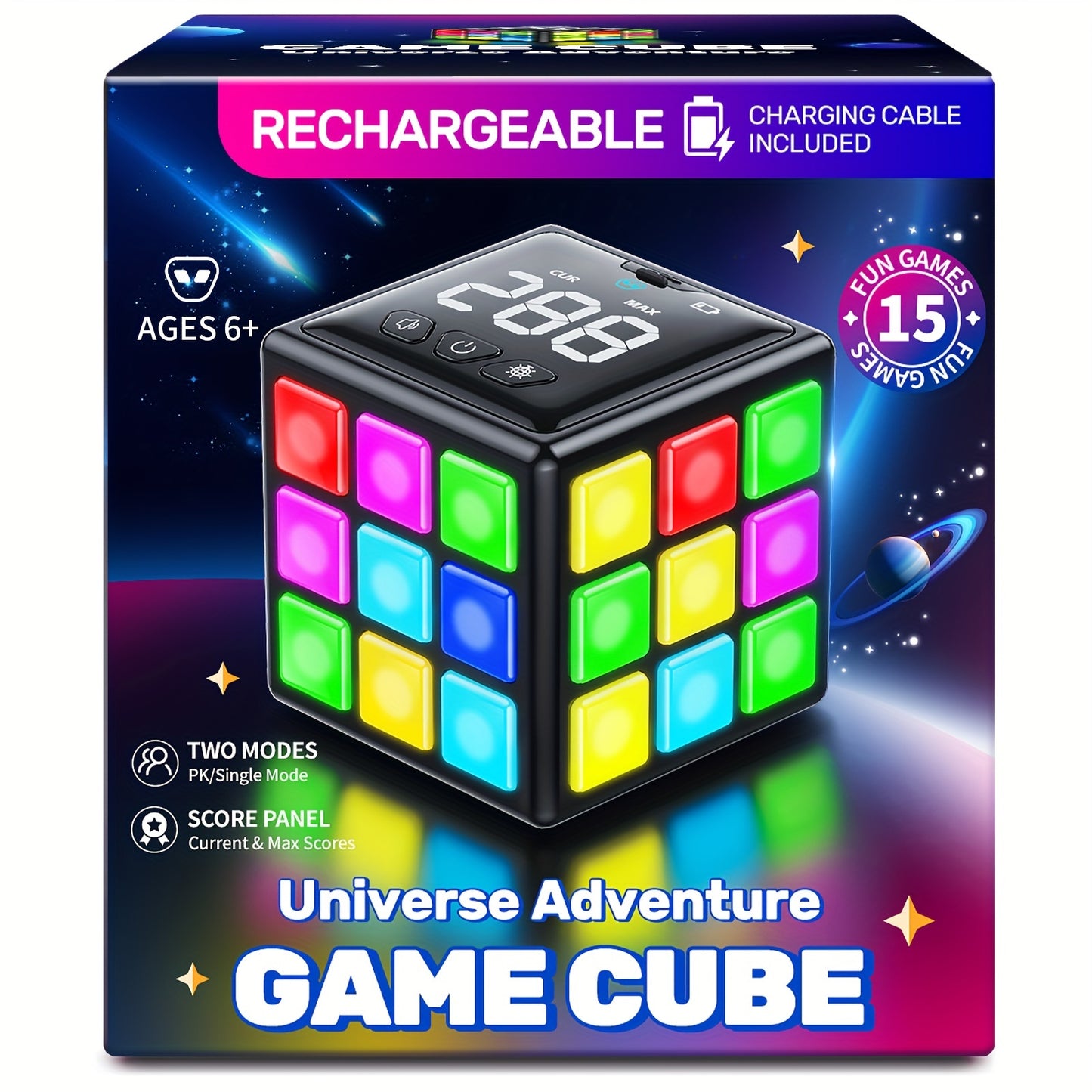 Rechargeable Brain-Boosting Game Cube for Youngsters & Adults - 15 Fun Memory & Speed Games, Adjustable Volume, USB Charging - Perfect Gift for Boys & Girls Ages 6+