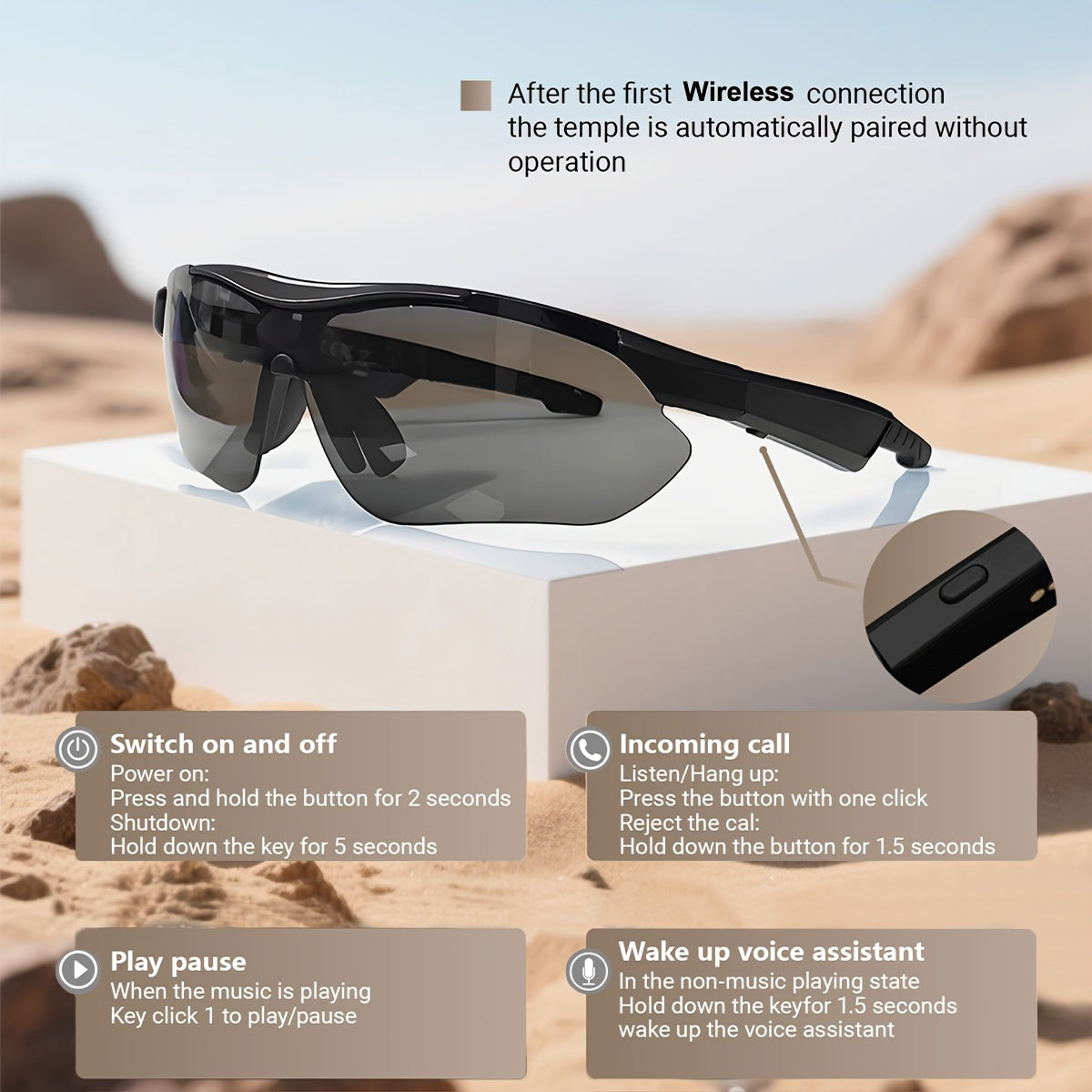 COIUSOR Wireless Smart Glasses, HD Stereo Dual Speaker, Music Playback & Wireless Calling - AI Voice Assistant, Music, Calls, Driving, Gift for Friend - for men and women, for Android & iOS, Indoor/Outdoor Use, Modern Durable Design for Men & Women, Wire