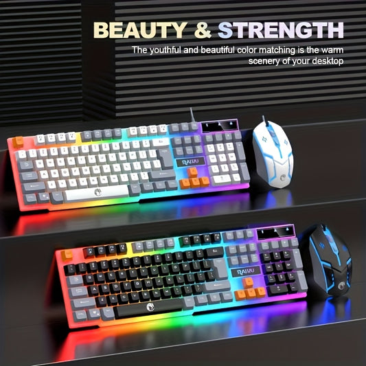 RAIKUT26 Three tone LED keyboard and mouse mechanical feel gaming mouse keyboard set