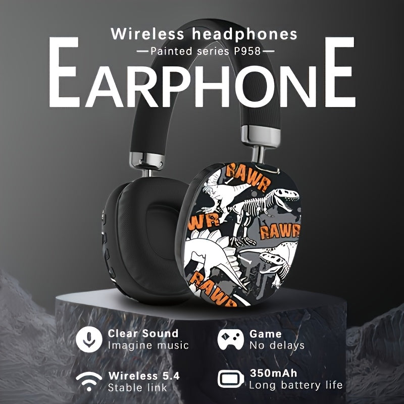 Long-Lasting Wireless Headphones with Soundproof Headband, Graffiti Pattern Design, Suitable for Outdoor Sports, Running, Music Headphones