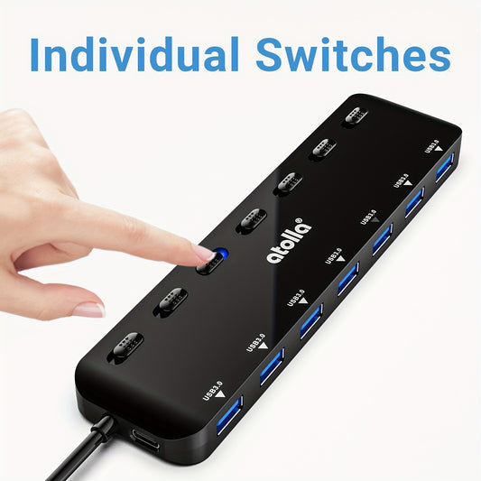 7-Port USB 3.0 Hub with 116.43cm Extension Cable and Independent LED Power Switch, Ultra-Thin Design, Black, High-Speed Data Transfer, Compatible with PC, Laptop, and More USB Ports for Extended Data Capability, USB 2.0 Interface, Laptop Accessories | Sl