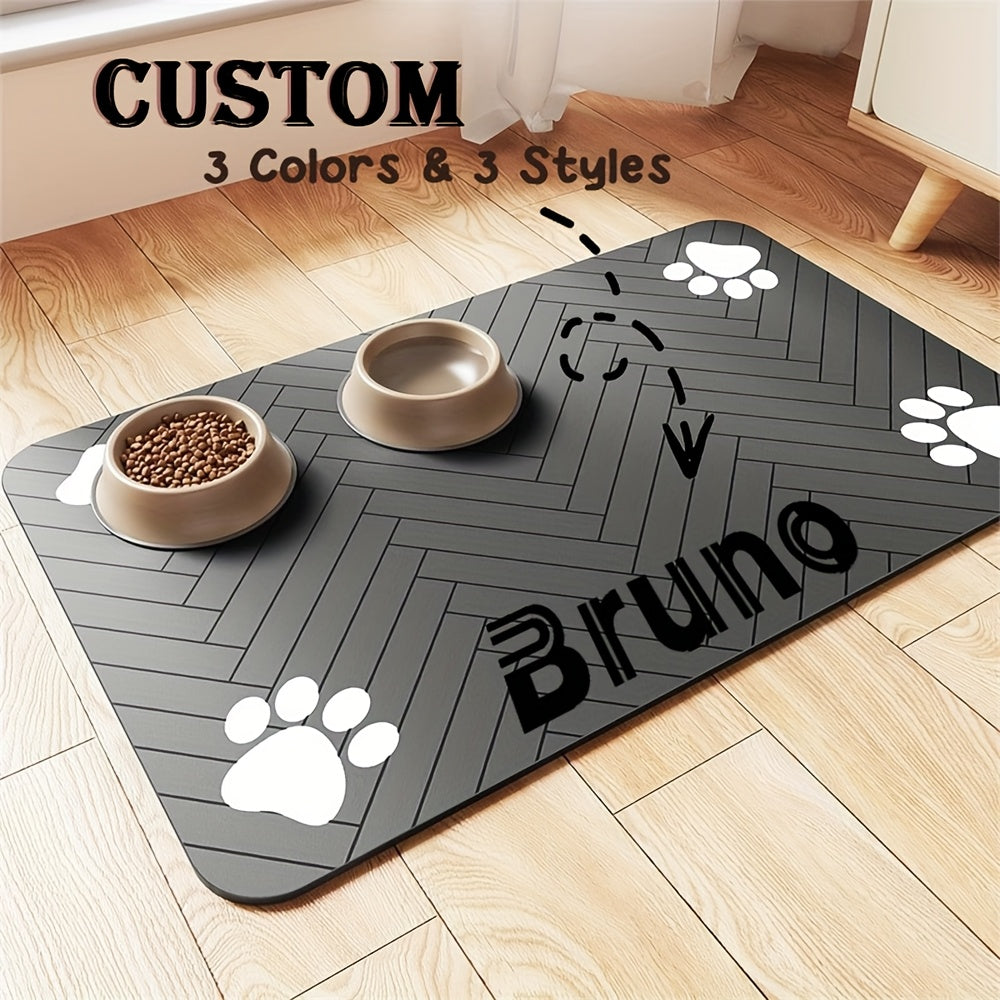 Personalized Custom Name Pet Feeding Mat - Quick-Dry Spill-Proof Dog & Cat bowl mat with Non-Slip Grip, Easy Clean Name Plate - Ideal Puppy/Kitten gift (Custom Text) - Perfect for Hardwood Floors & Carpets, Geometric Pattern, Petsafe Material