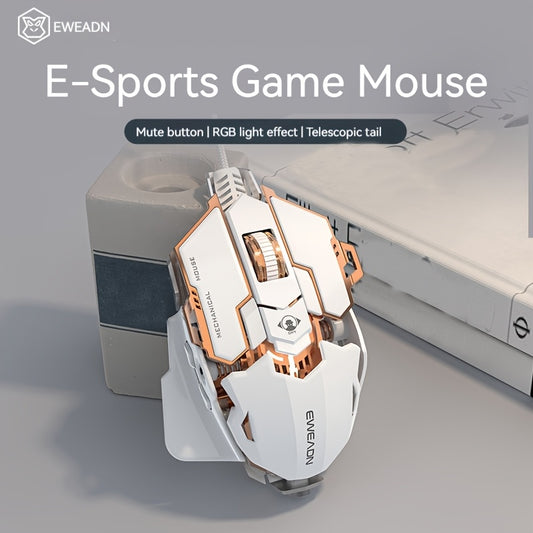 EWEADN G5 USB Wired Gaming Mouse Silent or audible optional Metal mechanical Mouse gamer with 8 Buttons Macro Function Keys, Support tail length adjustment to suit different hand sizes Perfect for desktop, laptop, computer, school