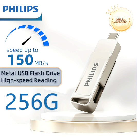 PHILIPS 128GB USB C Flash Drive, Dual Drive USB 3.2 and Type C Thumb Drive Up to 150MB/s Read Metal Swivel Design Portable for PC Laptop Tablet Android Smartphone iPhone 15 and More