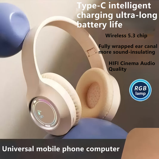 GENAI M3 Wireless Headphones with Active Noise Cancellation, HIFI Sound Quality, 5, 3 Wireless Technology, Foldable Design, Type-C Charging, RGB Light, for Work, Study, Travel, Business, and Gifts