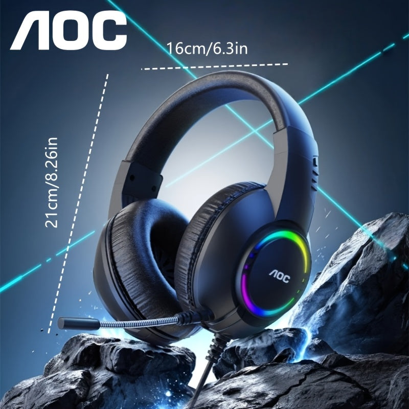 AOC Lightweight & Comfortable Wired Gaming Headset with Anti-Tangle Cable, 360° Rotating Headband, and Blue Accent - USB-Powered for PC, Console, or Tablet - Ergonomic Design for Extended Use, Gaming Headset, Tablet Audio Accessory, Sleek Headphone Desig