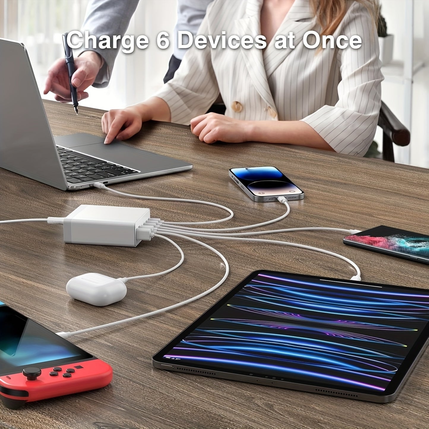 1pc AUPlug 160W USB C Charger, GaN III 6-Ports USB C Charger Block, QC3.1 Fast Phone Charging Station Hub+PD 65W USB C Laptop Charger Adapter, Compatible, for MacBook Pro/Air, iPhone 15 14 13 12 11, Galaxy S24 S23 S2