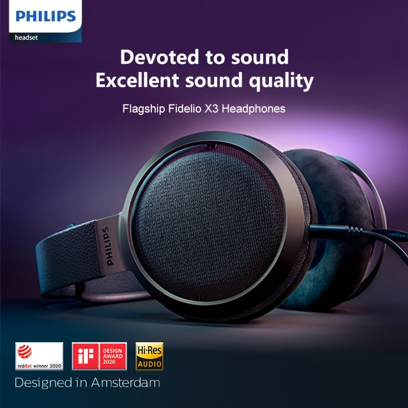 Philips Fidelio X3 professional studio monitoring headphones, used for recording and mixing wired headphones, multi-layer 50mm diaphragm, high-resolution music studio headphones, high-end finishes