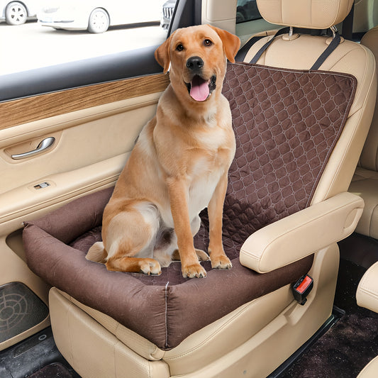 1pc Car Pet Bed Cushion for Traveling Dogs - Dual-Purpose Dog Seat Protector & Cozy Brown -Like Design with Ventilation Holes, Secure Straps & Adjustable Buckle for Safe Rides, Dog Travel Carrier, Vehicle Interior Accessory, Sturdy Construction