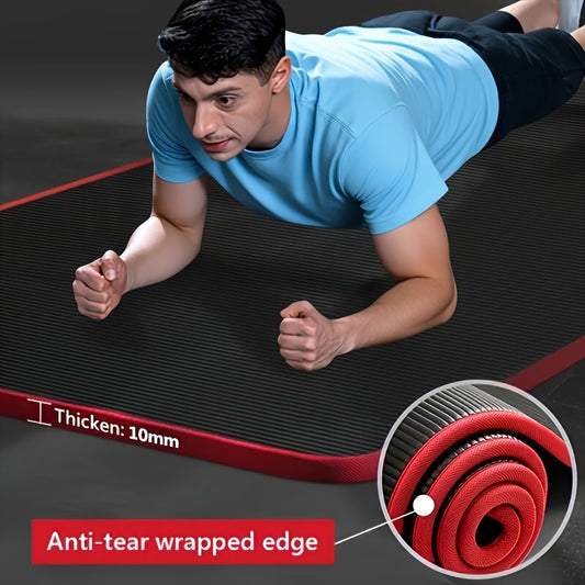 10mm Thick Exercise Yoga Mat with Bag and Strap, Non-Slip High-Quality, High-Density Tear-Resistant Pilates Pad, Suitable for Fitness and Gym Workouts, Black