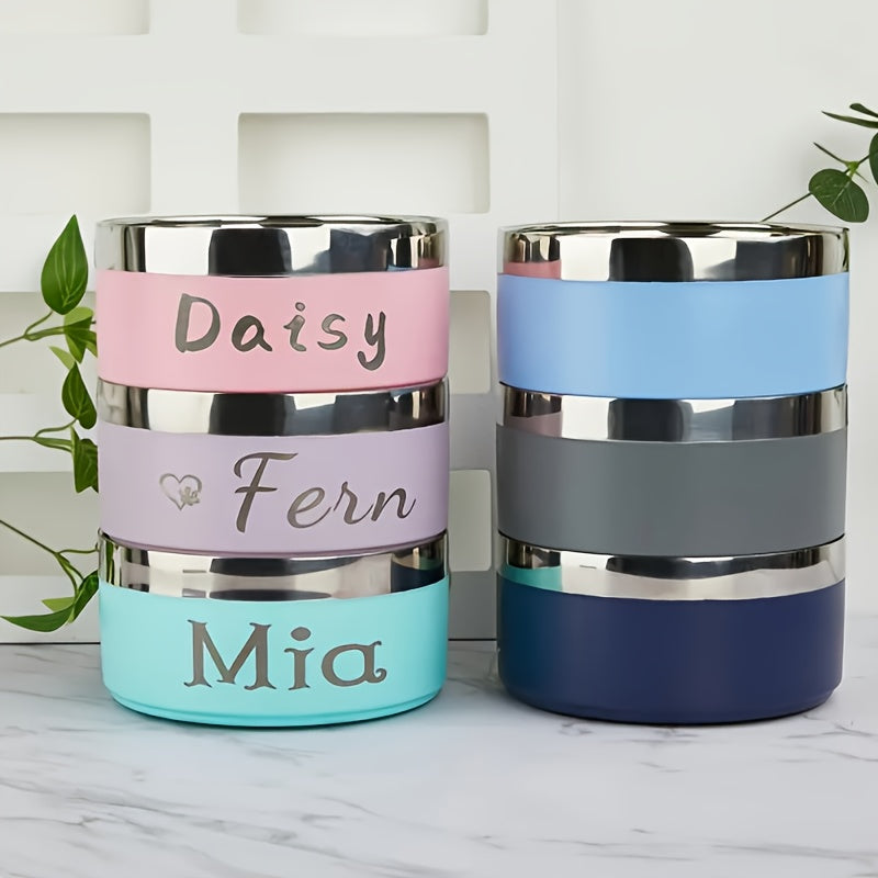 1pc Personalized Stainless Steel Dog Bowl for Medium-Sized Dogs - Custom Name Engraved, Durable Food & Water Feeder with Elegant Cursive Design, Perfect Pet Gift for Owners, Stylish Pet Accessory, Quality Petware
