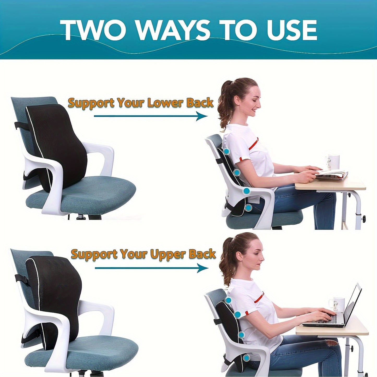 Ergonomic Lumbar Support Pillow for Office Chairs, Cars & Gaming - Memory Foam Cushion with Adjustable Mesh Cover Straps to Improve Posture