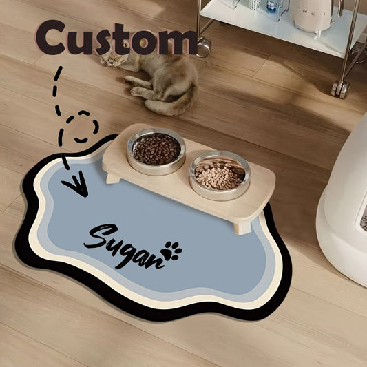 Personalized Non-Slip Pet Food Mat, Suitable for Dogs and Cats, Quick-Drying, Absorbent, with Pet'S Name, Nordic Style Eating Mat, Designed for Pets, Durable Pet Feeding Mat
