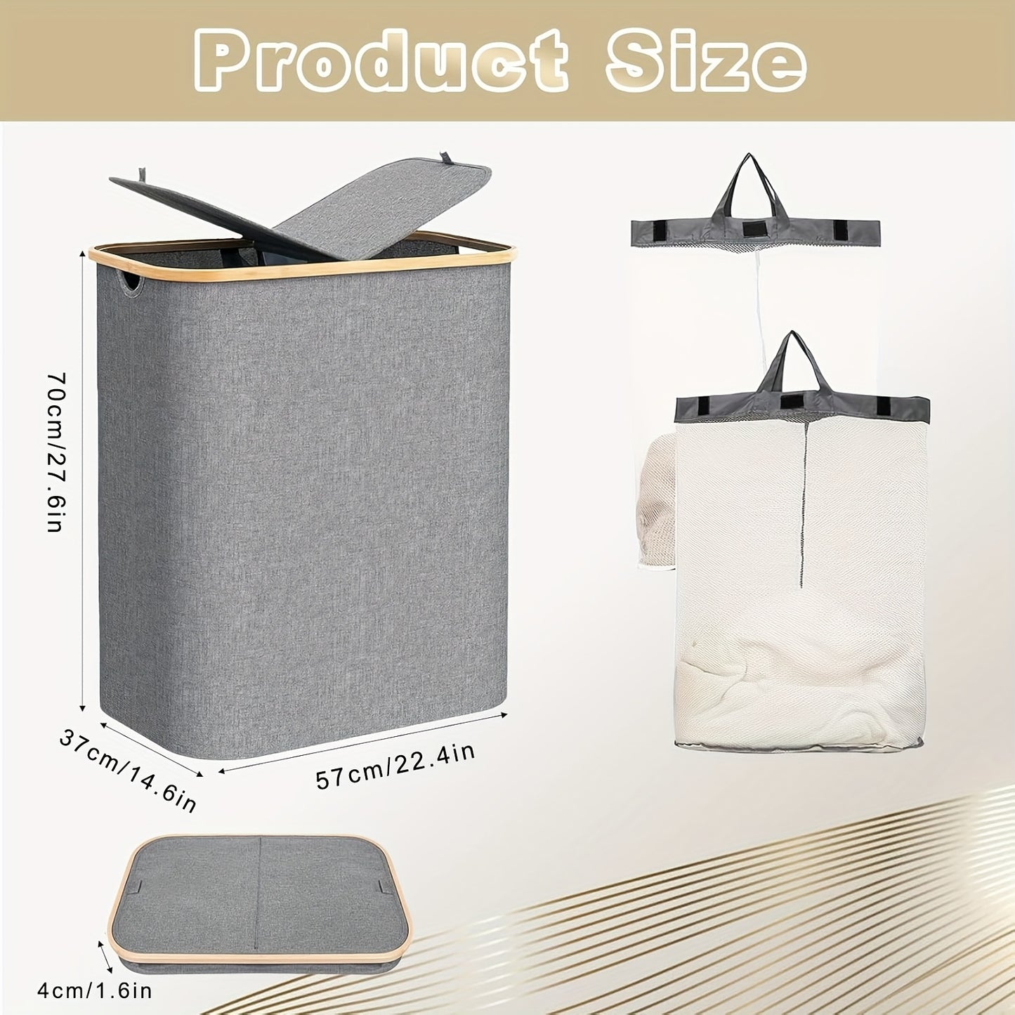 1pc 2-Compartment Laundry Basket with Lid, 150L Dual Inner Bag Dirty Clothes Hamper, Spacious 2-Compartment Foldable Laundry Bin with Handle, High-End Storage Box Suitable for Laundry Room, Bathroom, and Dormitory, Laundry Baskets