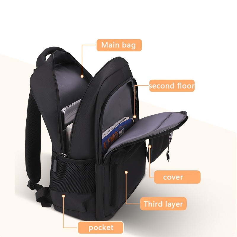 Large Capacity Nylon Backpack, Unisex Fashionable Durable Travel Shoulder Bag with Laptop Compartment - Multi-Pocket Commuter Pack for Middle School, High School & College - Easy to Wipe, Zipper Closure, Casual Daypack