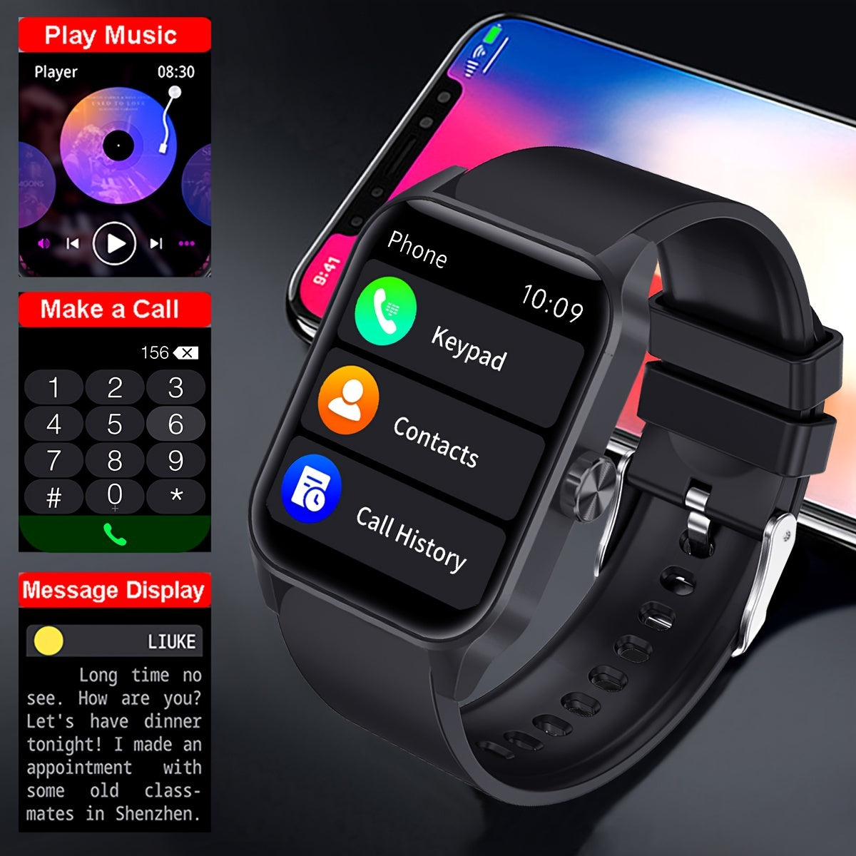 Men'S Smartwatch 1.85-inch HD Full Touch Large Screen Wireless Calling Multi-Sport Modes Message Push IP68 Life Sitting Reminder Men'S Smart Bracelet Compatible with for iphone/Android