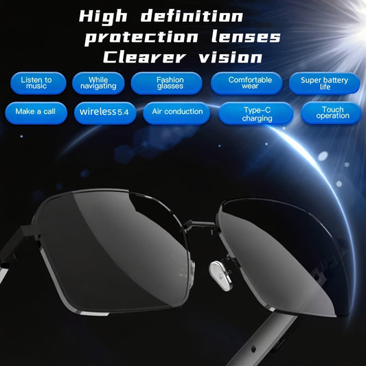 SG-12 PRO Smart Wireless Glasses Headphones, Wireless Bone Conduction Sports Glasses with Open Stereo Sound, Ultra-Clear Calling, Ultra-Long Battery Life, Foldable Business Glasses, Memory Titanium Alloy Nose Pad, Compatible with All Phone Models, Wirele