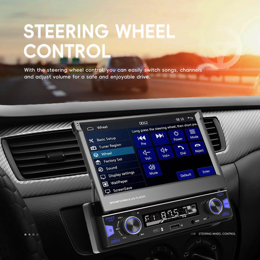 PODOFO Updated Version 17.78cm HD Touch Screen Car Stereo with Wireless CarPlay & Android Auto, Wireless, FM/AM Radio, Retractable Screen, EQ Sound Effects, Compatible with iPhone/Android Phones - for Most Vehicles (1Din Dashboard Slot), Vehicle Audio Up