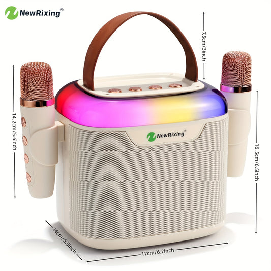 NewRixing Wireless Karaoke Machine with 2 Microphones,Wireless Portable Speaker,Singing machine,13W Big Volume,Clear sound,RGB Lights,With placement rack,Entertainment Family Outdoor Party Singing,for adults,for Birthday/Halloween/Christmas Gift