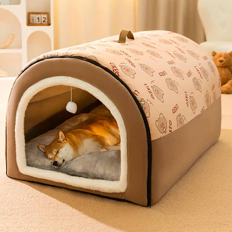 1pc Warm Enclosed Dog Bed, Four Seasons Universal Dog Kennel, Removable And Washable Pet Sleeping Bed Christmas Gift