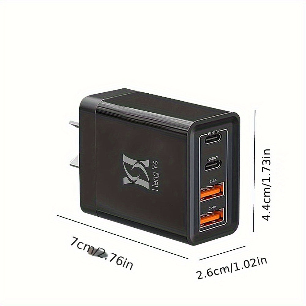 2pcs 40W USB-C Charger Block, 4-Port Fast Charging Dual PD&QC Wall Plug Adapter for iPhone 16/15/14/13/12/Pro Max Plus/iPad/Airpods/iwatch/Samsung - Black, Power Delivery for Travel, Charging Adapter