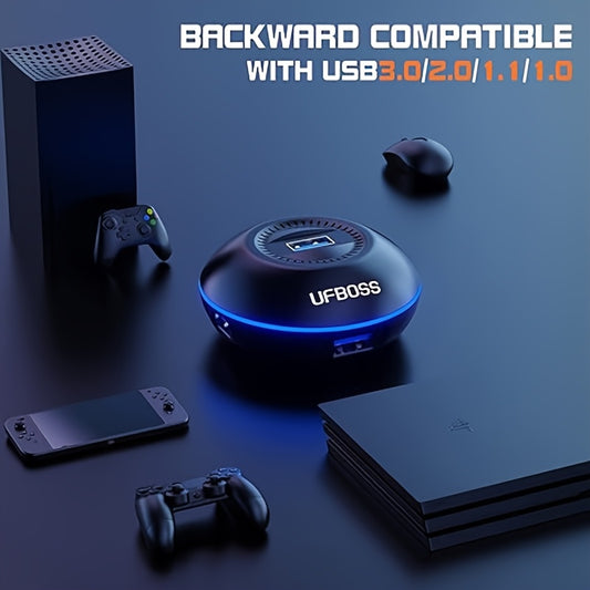 Powered 5-Port Mini USB 3.0 HUB with USB C 5V/4A Adapter Suitable for Laptops, USB Distributor Suitable for Keyboard and Mouse Adapter Surface, XPS, Notebook, iMac, Flash Drive, Mobile Hard Drive