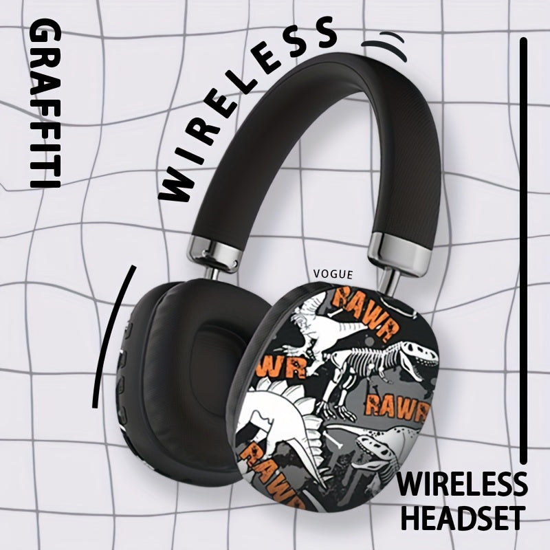 Long-Lasting Wireless Headphones with Soundproof Headband, Graffiti Pattern Design, Suitable for Outdoor Sports, Running, Music Headphones