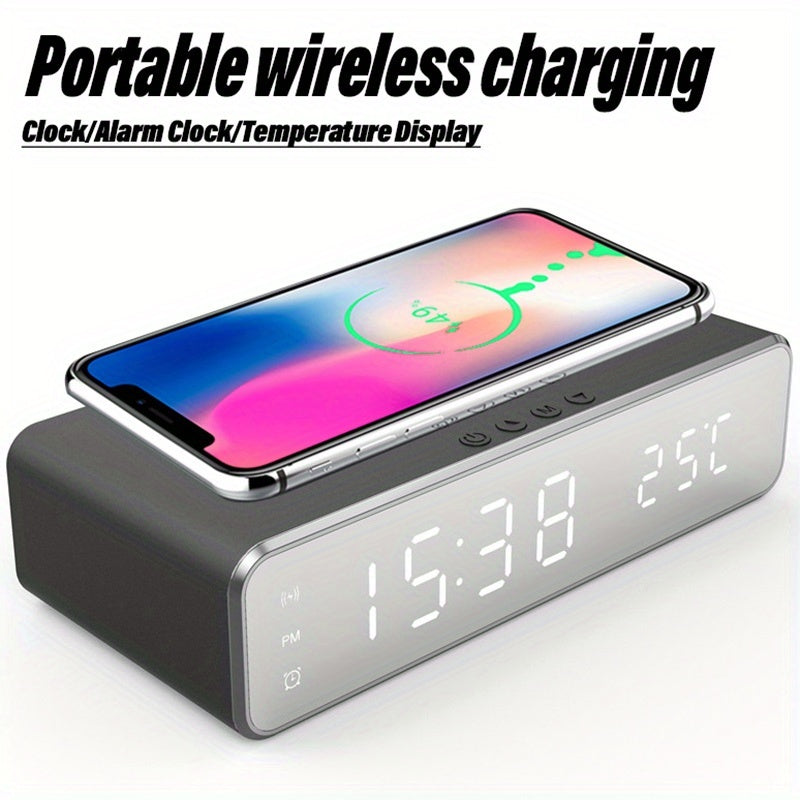 3in 1 Multifunctional Fast Wireless Charger Pad Stand Temperature Display Desktop Alarm Clock Bedroom Living Room Office Wireless Charging Dock Station for iPhone 16 15 14 13 for Galaxy S25 S24 for Xiaomi Mobile Phone Charger Block