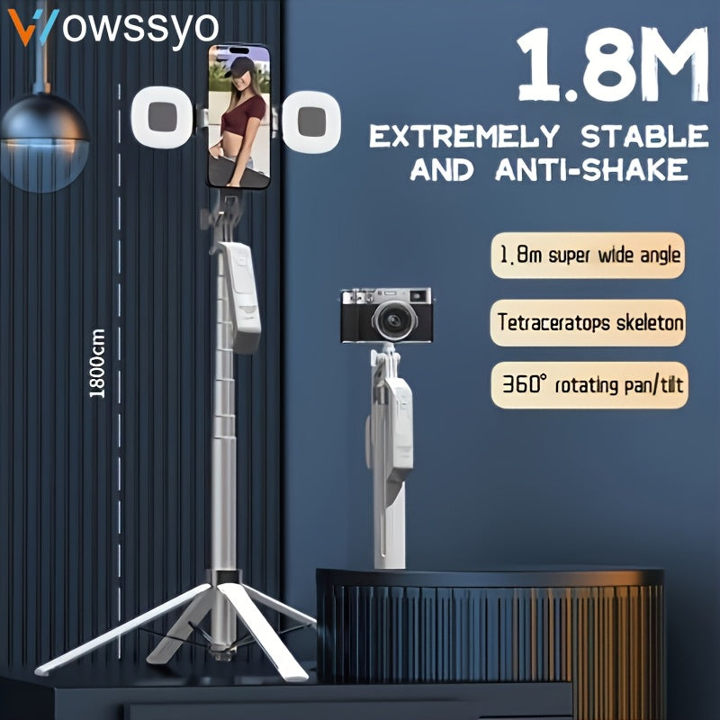 Wireless Selfie Stick Tripod with 360° Swivel Head, Anti-Shake, Integrated Phone Holder for Photography and Videography, Extends to 1.8 Meter/5.9 Feet, Photography Essentials | Portable Photography Gear | Durable Tripods