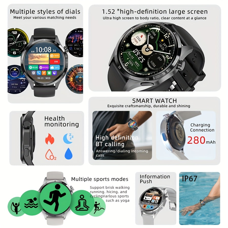 LITTLE MEATBALL Little Meatball for Huawei GT5 PRO - HD Touchscreen Smartwatch, Wireless Call, GPS Tracking, NFC, HR Compass, EVA Sport Design, USB Charging, Lithium Battery, Black, EVA Sporty Wearableabl