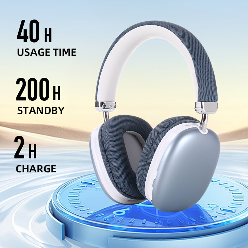 Upgraded wireless earphones, wireless earphones with good sound quality, flat fold earphones with built-in microphone, compatible with 3.5mm/0.14in audio cable, 40 hours ultra-long battery life, Christmas gift