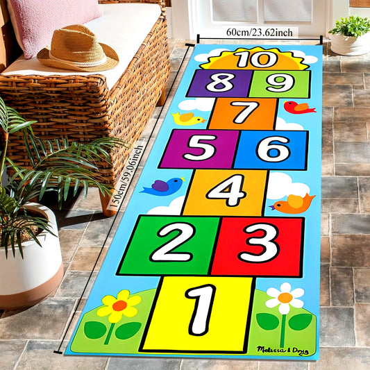 1pc Classic Jump House Mat - Colorful Numbered Game Mat with Cartoon Print, Non-Slip, Machine Washable, Ideal for Indoor Play, School Supplies, and Classroom Decor, Playroom Mat | Vibrant Game Mat | Washable Mat, Playground Equipment