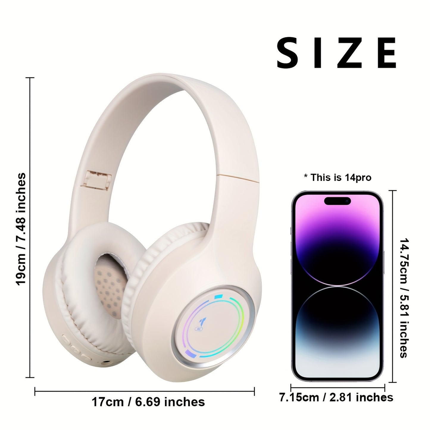 GENAI M3 Wireless Headphones with Active Noise Cancellation, HIFI Sound Quality, 5, 3 Wireless Technology, Foldable Design, Type-C Charging, RGB Light, for Work, Study, Travel, Business, and Gifts
