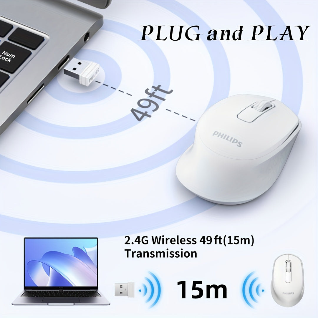 For Philips Dual Mode Wireless Mouse, Silent Click, Portable USB Wireless Mouse for PC, Laptop, Gaming, Office and Entertainment, Ergonomic Grip, Low Power Consumption and Long Battery Life, Quiet Operation Suitable for Office and Home Entertainment Use