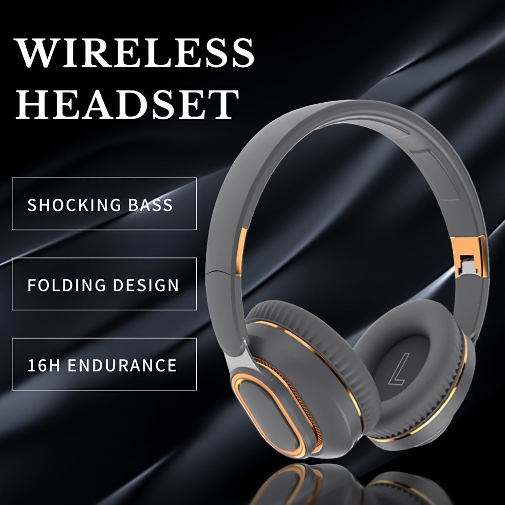 Noise-cancelling wireless headphones with button volume control, condenser microphone, 16-hour playback time, suitable for sports use - non-High Quality plastic material, foldable design