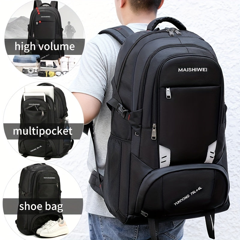 2 Models Available, 60L 80L Men'S Travel Backpack with Shoe Compartment, Large Capacity Carry-On Bag Compliant with Airline Regulations, Durable Oxford Fabric Shoulder Bag