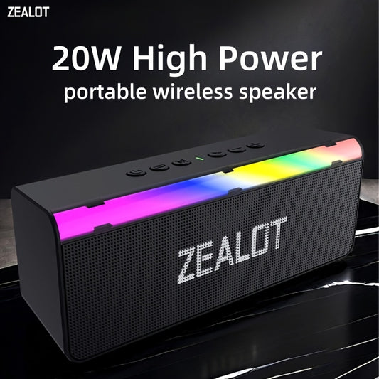 ZEALOT S72 20W Wireless Speaker, Portable Dual Speaker with Heavy Bass, Long Battery Life with RGB Lights, 8 Hours of Gaming Time with Loud Stereo Sound, Compatible with Mobile Phones/Tablets/Tvs. Works with Memory Cards/Usb/Aux. TWS Series for Hands-Fre