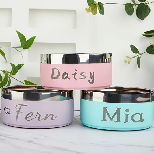 1pc Personalized Stainless Steel Dog Bowl for Medium-Sized Dogs - Custom Name Engraved, Durable Food & Water Feeder with Elegant Cursive Design, Perfect Pet Gift for Owners, Stylish Pet Accessory, Quality Petware