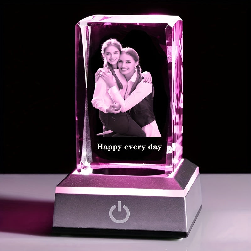 1pc Photo Customized Crystal Glass Ornament with Engraving and Touch Lamp Holder for Bedroom, Living Room, Office, Home Decoration, Indoor Statue Lamp, Night Light, Valentine's Day, Mother's Day, Graduation Season, Christmas, Thanksgiving, Birthday Gift