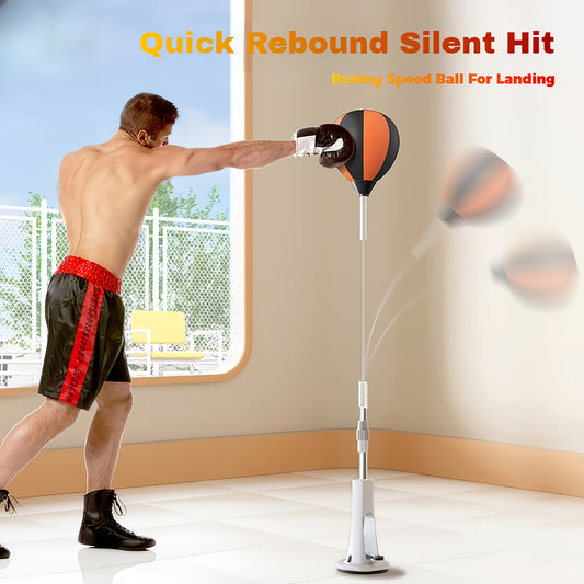 130.0-160cm Height Adjustable Punching Bag with Sturdy Frame, Strong Suction Cups & Orange/Black Design - Indoor Fitness Sandbag for Agility Training, Holiday Gift (Christmas, Valentine's Day), Boxing Ball, Reflective Training Aid, Dynamic Workout Tool,