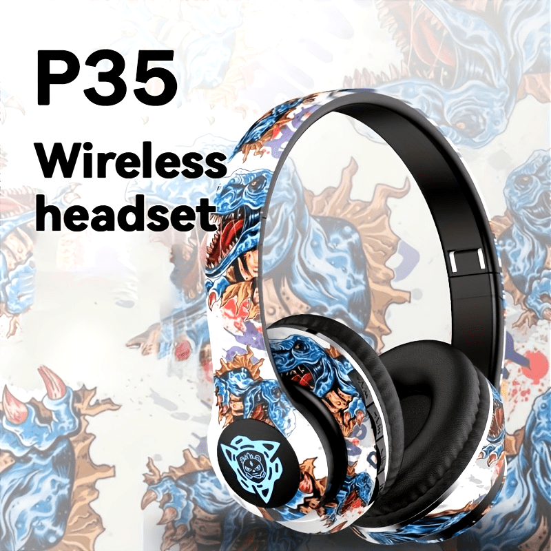 Wireless Earphones Built-in Microphone On-Ear Headphones Graffiti Style with Variable RGB Lights Soft Earmuffs Big Battery Stereo Music Sports Headphones