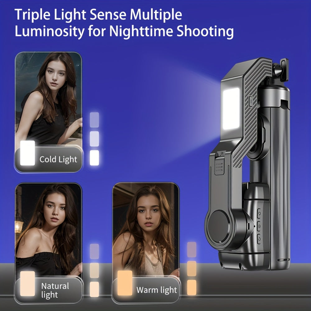 Desiontal Q31 MINI Wireless Selfie Stick Handheld Stabilizer with AI Anti-Shake, Fill Light, Extra-Long Battery & One-Touch Nightmare Mode for Professional Mirror Effects - Compact Portable Design, USB Rechargeable, Travel Photography, Sleek Modern Acces