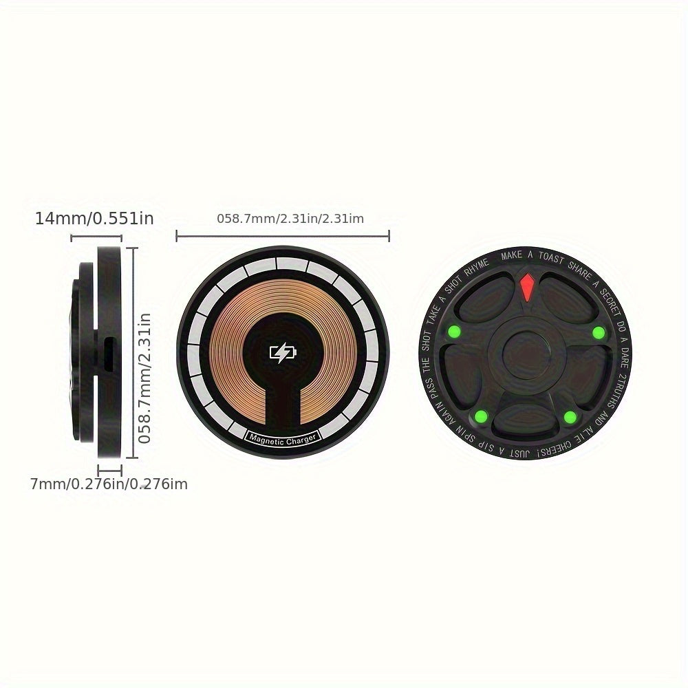 15W Magnetic Wireless Charger, Quick Charge, Aluminum Alloy Material, with Rotatable Luminous Spinner, Portable and Lightweight, Suitable for iPhone, for Samsung and More Smartphones
