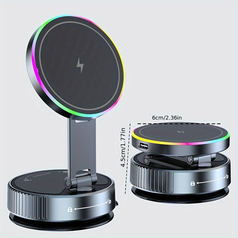 15W Wireless Charging Phone Holder/ Car Charger/Convenient And Fast Charging/Increasing Installation Ease + Colorful Light/Adjustable Phone Holder/ Magnetic Wireless Charging Phone Holder