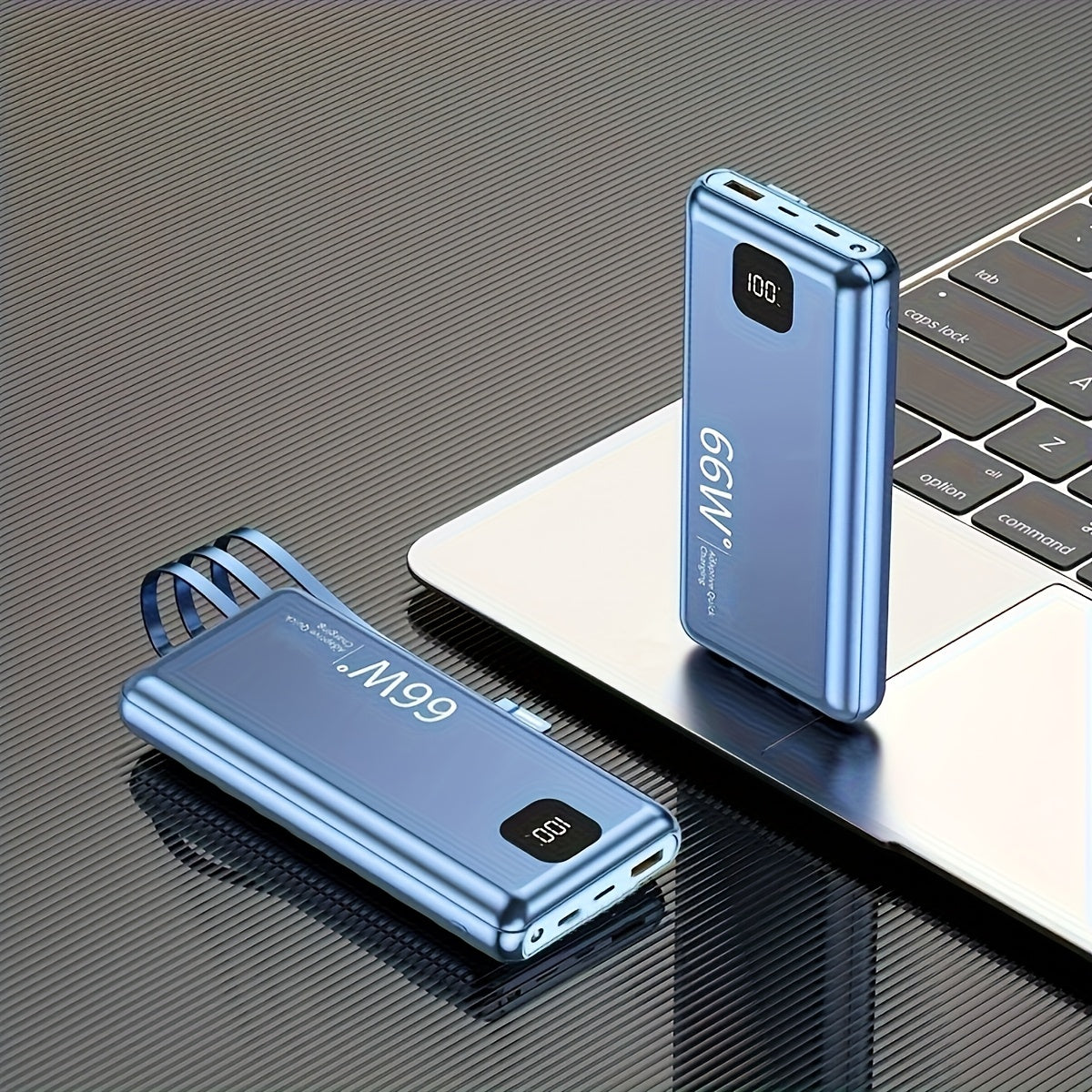 Blue 66W Fast Charge Power Bank, 20000mAh Built In 3 Cables, Slim USB C Portable Charger, LED Display Battery Pack with LED Emergency Lights, Compatible for iPhone, for Samsung, for Huawei, Tablets And Mor