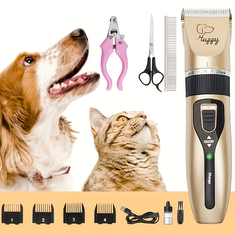 Advanced Pet Grooming Kit - Quiet Electric Trimmer with Gentle Hair Removal Technology, USB Rechargeable, Includes Scissors, Comb & Accessories for Dogs and Cats, Ideal for Home or Professional Use, Professional Pet Grooming Kit|Sleek Trimmer|Rechargeabl