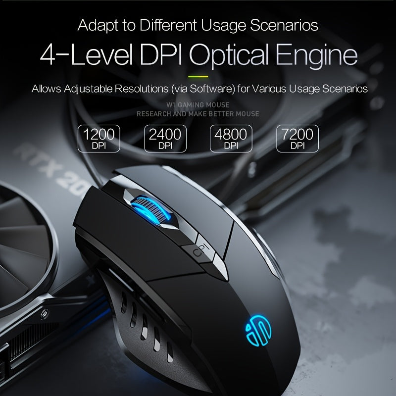INPHIC W1 Gaming, Office Mouse. 6 Programmable Buttons, Silent Click, Ergonomic Grip, 4-Level DPI Switching, RGB 4-Color Breathing Light, Wired Gaming Mouse Compatible with PC& Laptop.